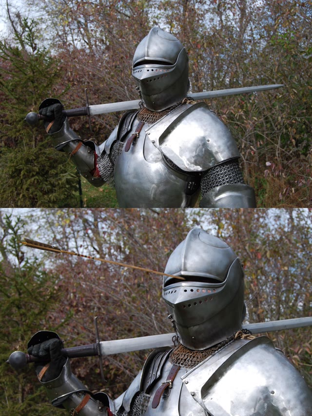Knight with Arrow in Eye meme template blank