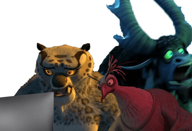 Kung Fu Panda Villains Looking at Laptop meme template blank - image format