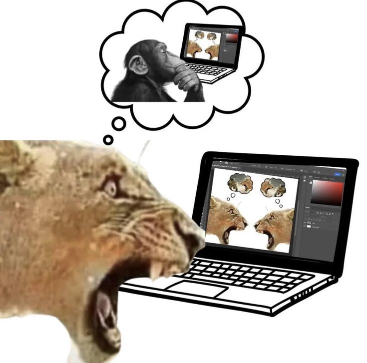 Lion Editing Chimpanzee meme template blank