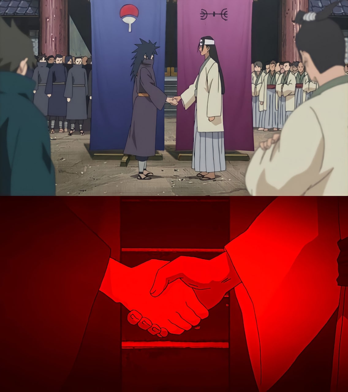 Madara and Hashirama Handshake meme template blank