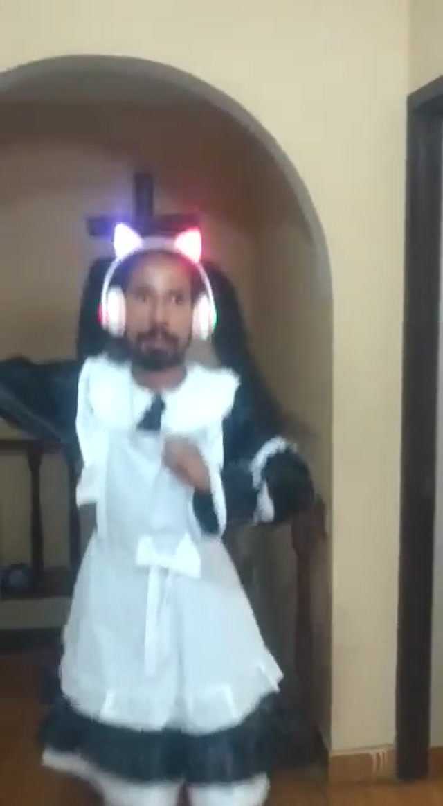 Maid Dress Cat-Ear Dance meme template blank