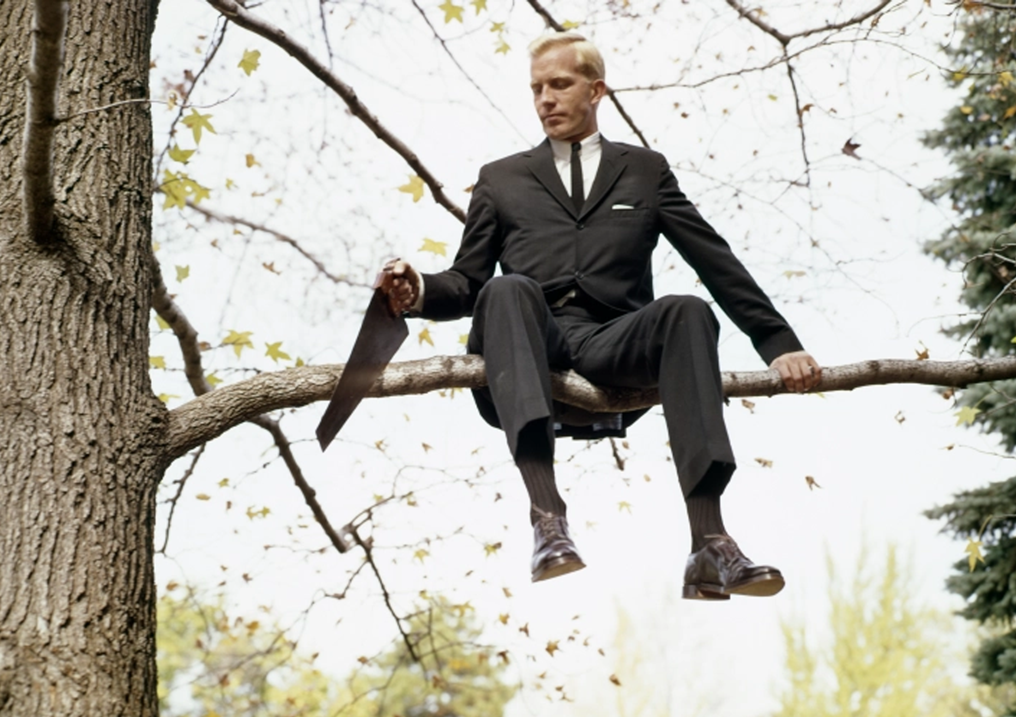 Man Sawing Branch meme template blank - image format
