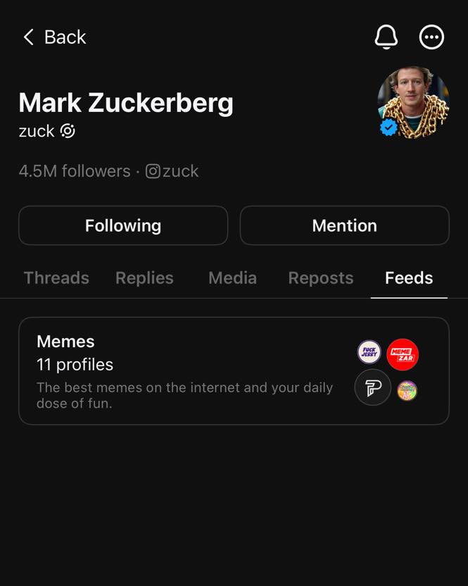 Mark Zuckerberg made his first Feeds post and I’m one out of eleven creators on meme template blank - Green Screen format