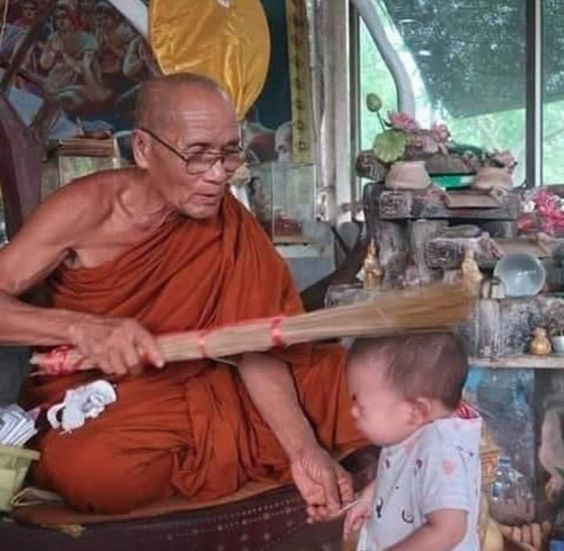 Monk Blessing Broom Tap meme template blank