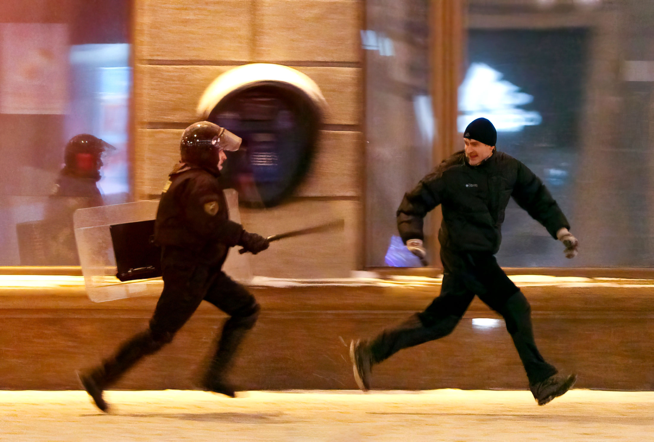 Officer Chasing Protestor meme template blank - image format