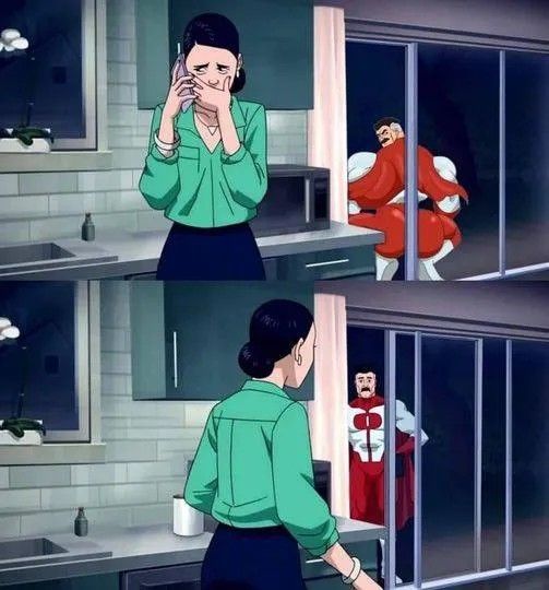 Omni-Man's Backyard Surprise meme template blank