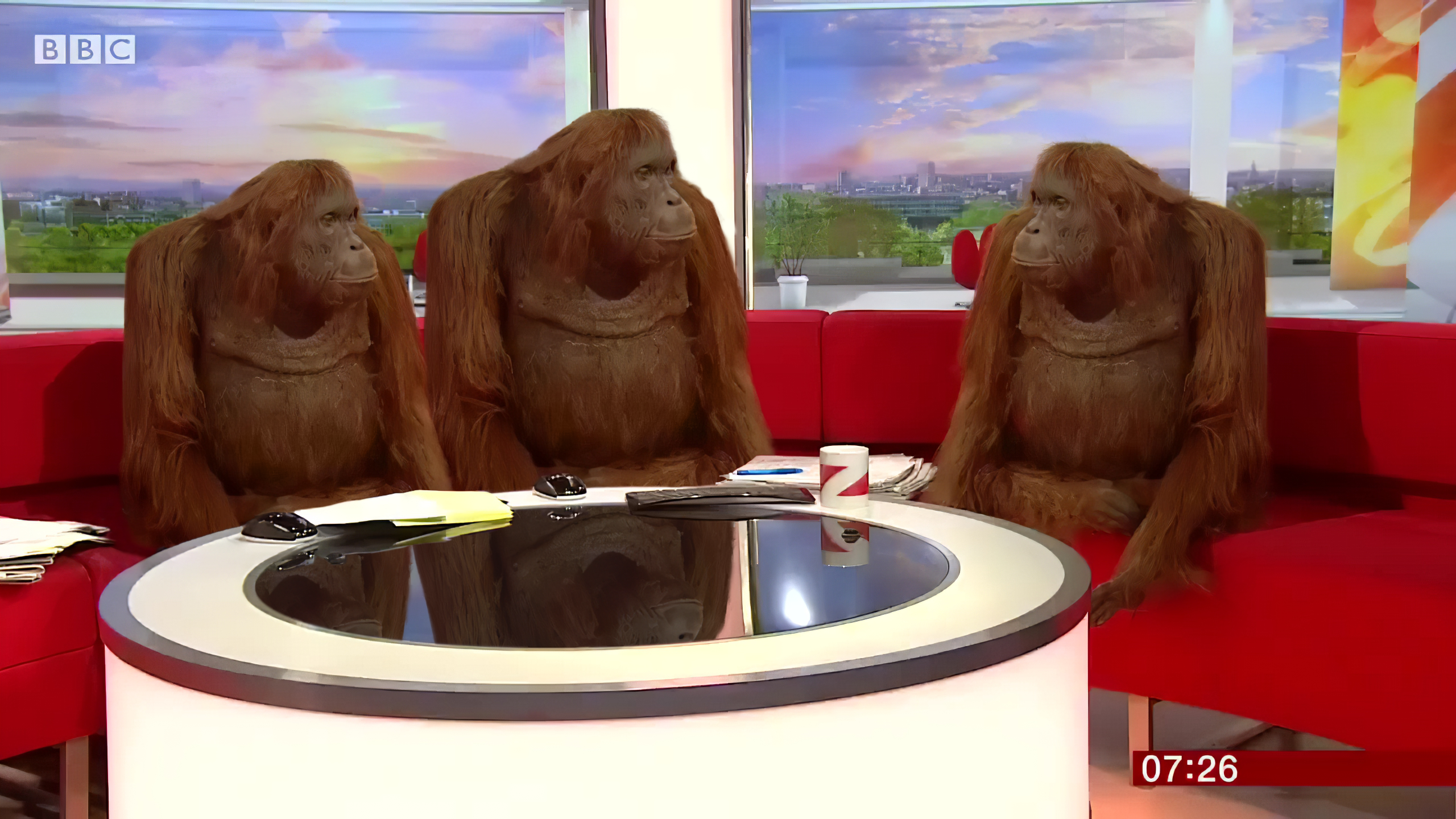 Orangutans on BBC Breakfast meme template blank - image format