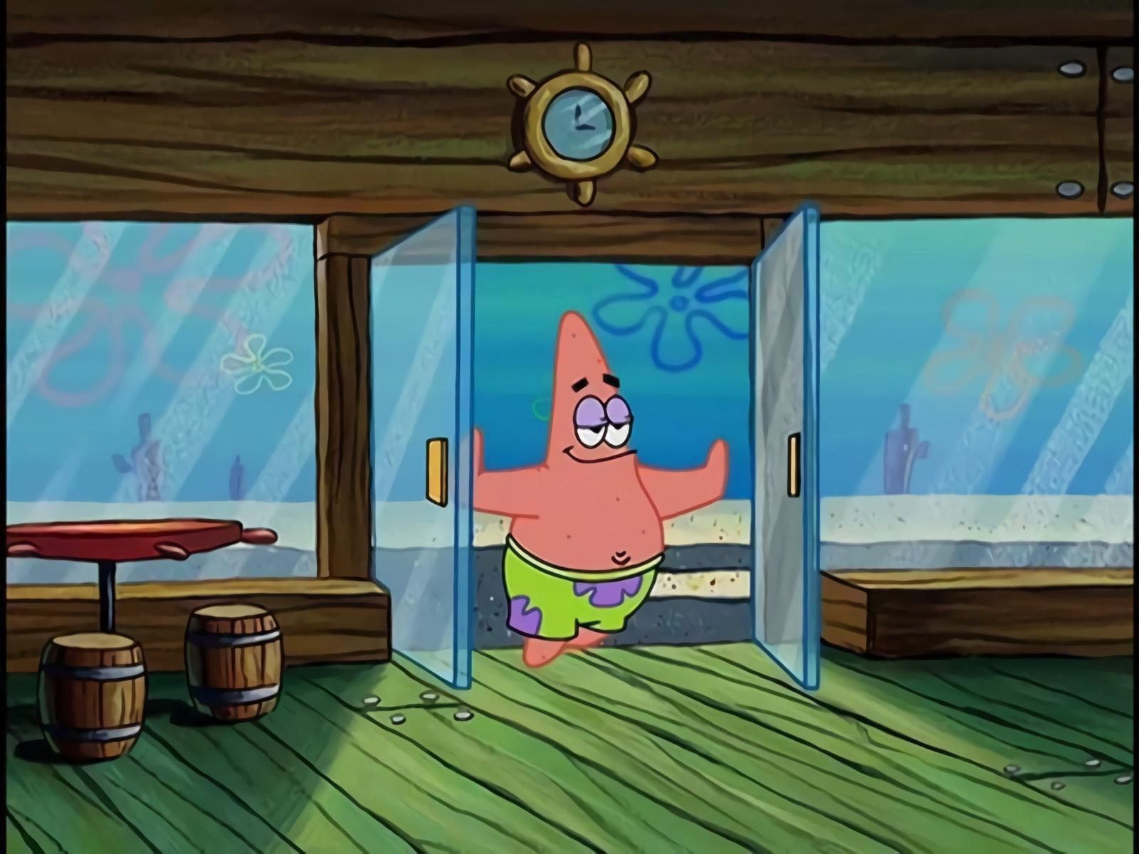 Patrick Entering the Krusty Krab meme template blank - image format