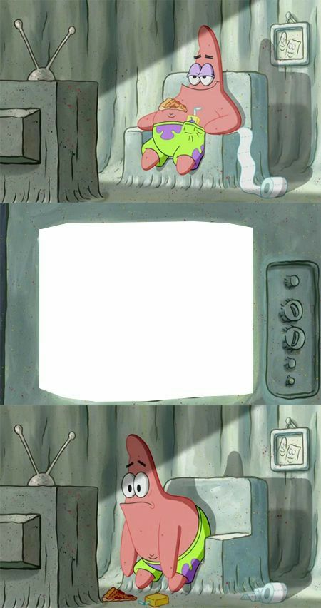 Patrick Star Watching TV meme template blank