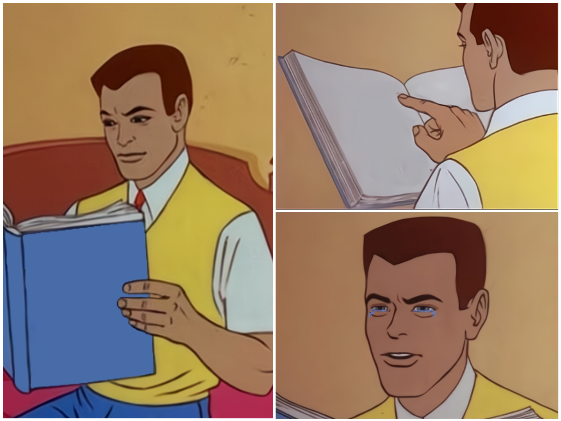 Peter Parker Crying Over a Book meme template blank - image format