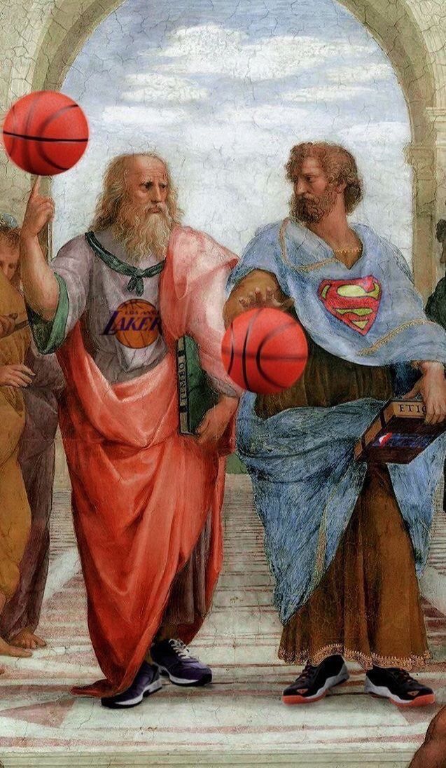 Plato and Aristotle Ballin meme template blank