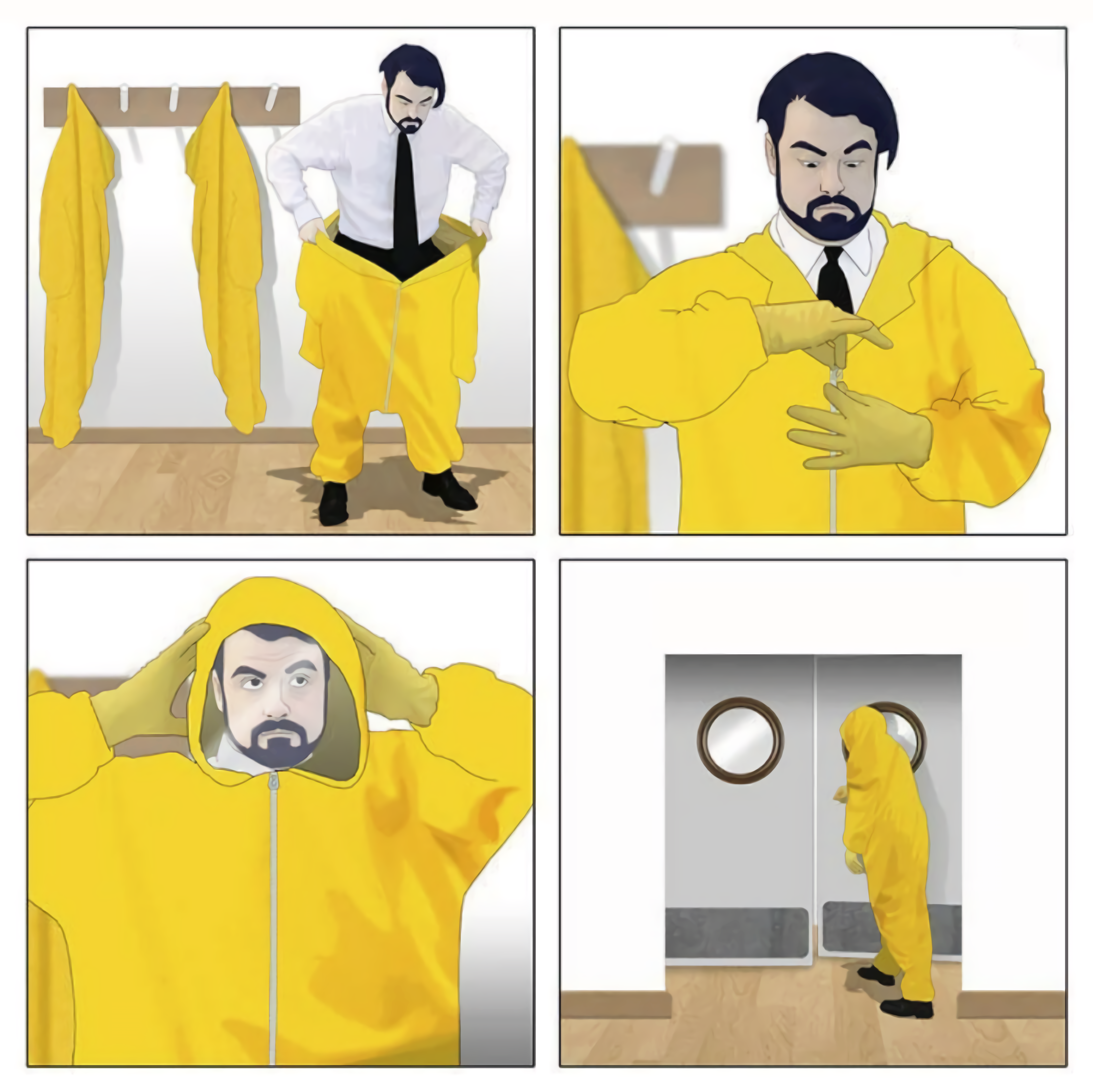 Putting on the Hazmat Suit meme template blank - image format