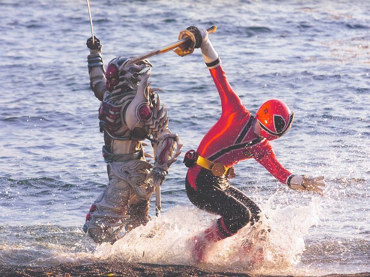 Red Ranger Sword Fight in Water meme template blank - image format