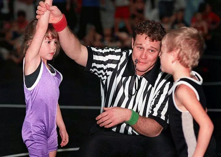 Referee Raising Hand of Girl Wrestling meme template blank - image format