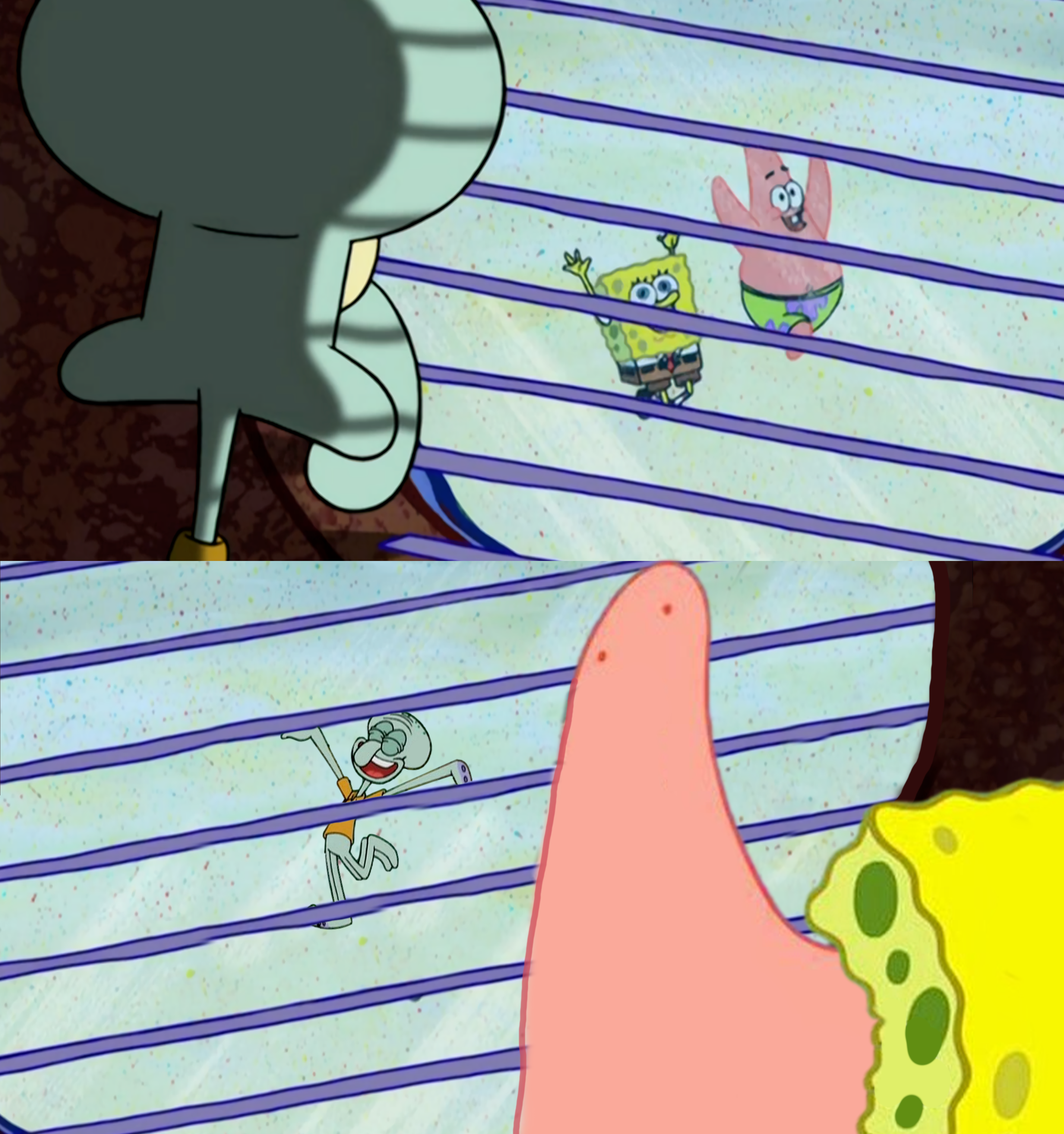 Reversed Squidward Window meme template blank - image format