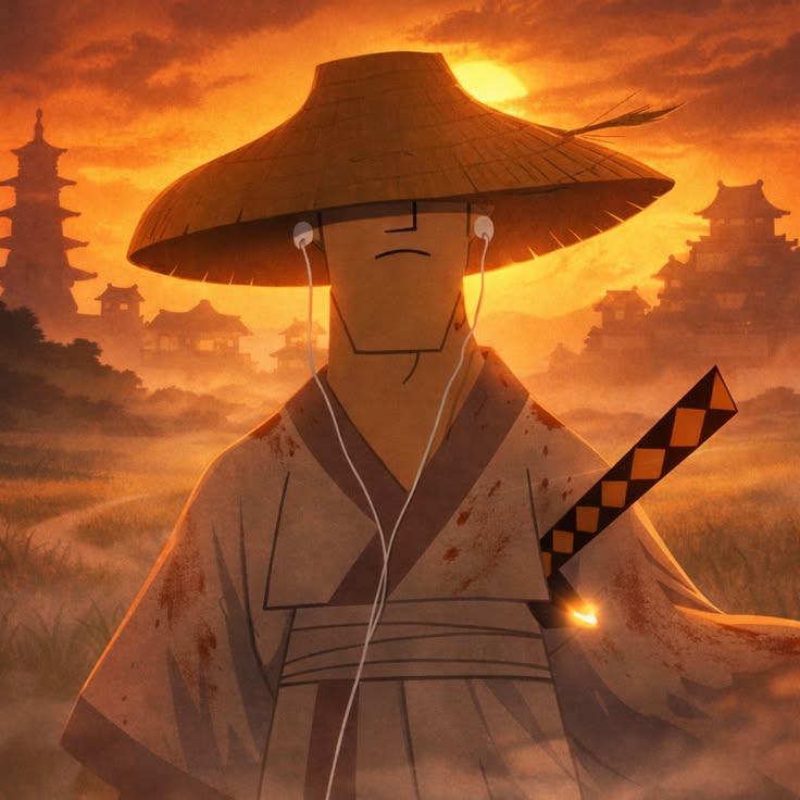 Samurai Jack Wearing Earbuds meme template blank - image format