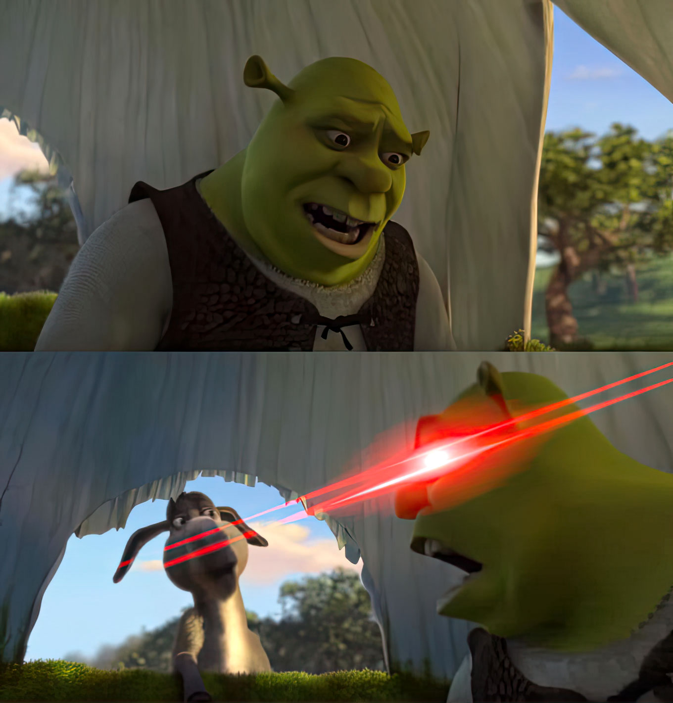 Shrek’s Laser Stare meme template blank