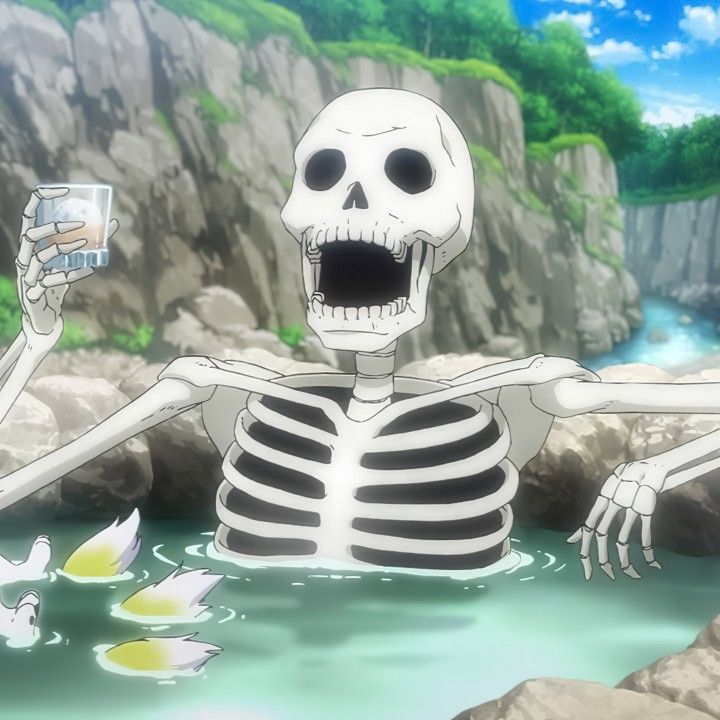 Skeleton Bathing in Hot Spring Drinking meme template blank - image format