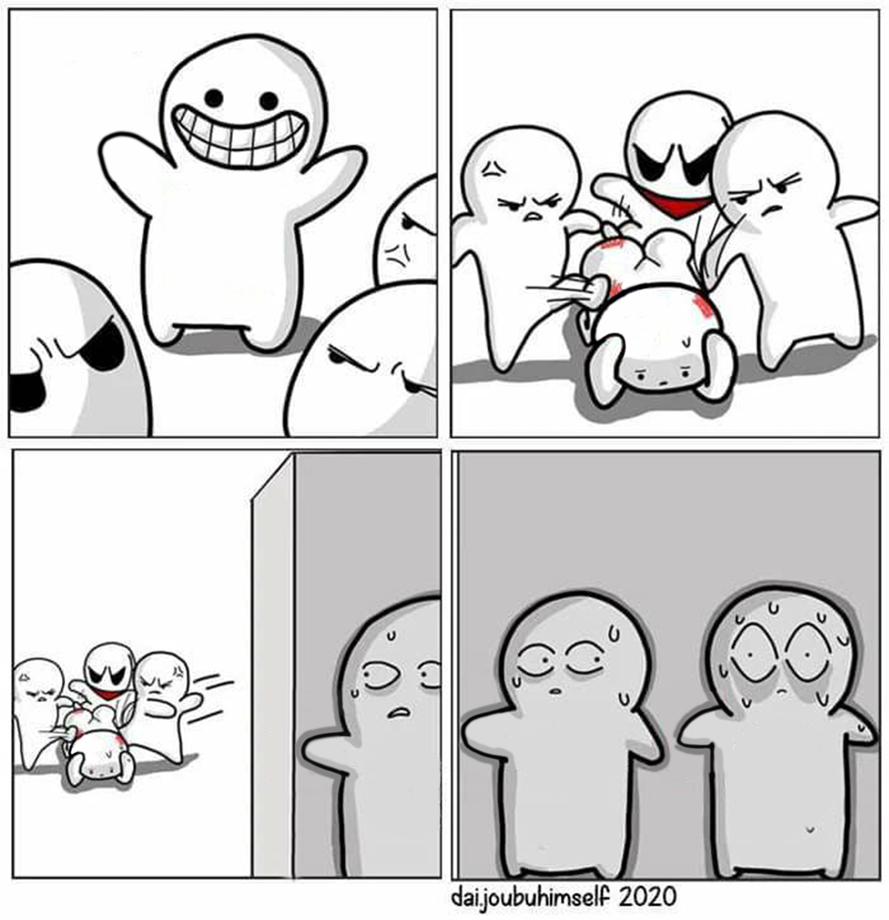 Smiling Guy vs. The Mob meme template blank - image format