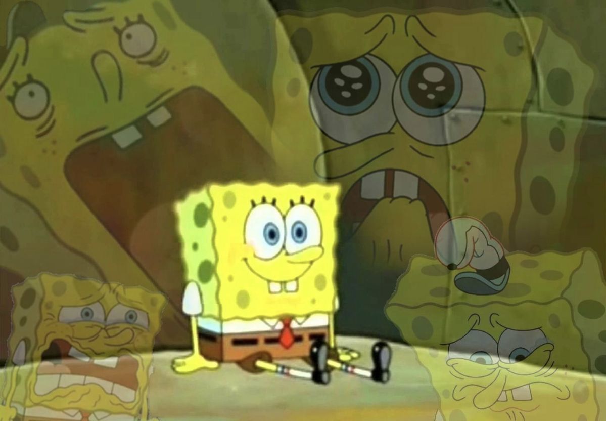 Smiling SpongeBob Traumatic Background meme template blank