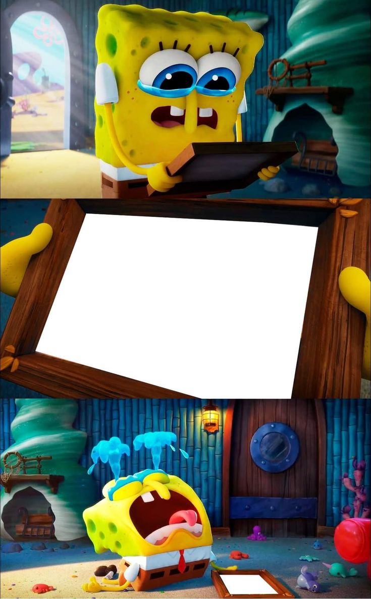 SpongeBob Crying over Framed Picture meme template blank