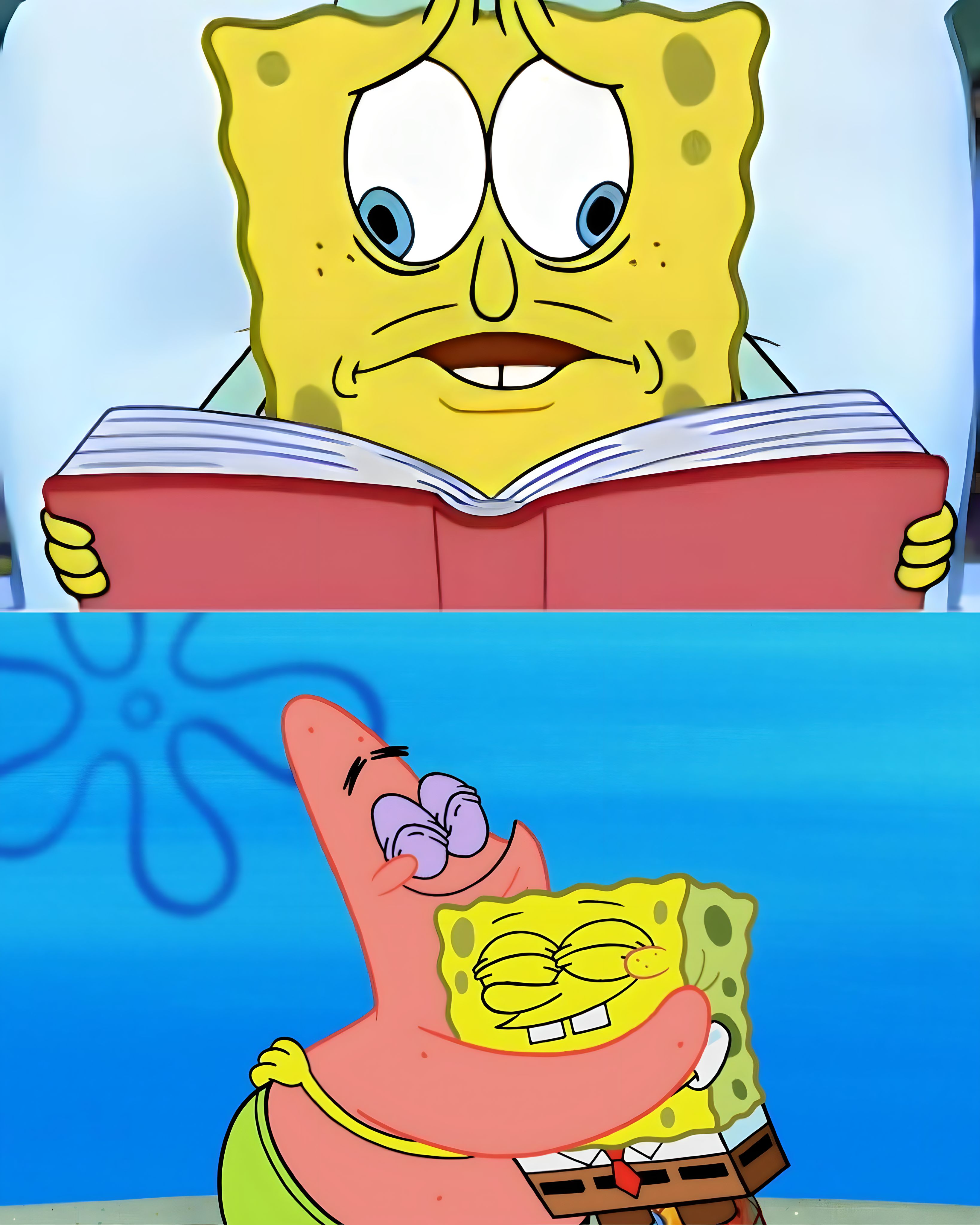 SpongeBob Reading vs. Patrick Hug meme template blank - image format