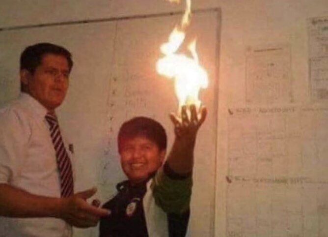 Student Holding Fire in Hand Science Class meme template blank - image format