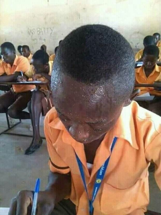 Sweating African Student Taking Exam meme template blank - image format