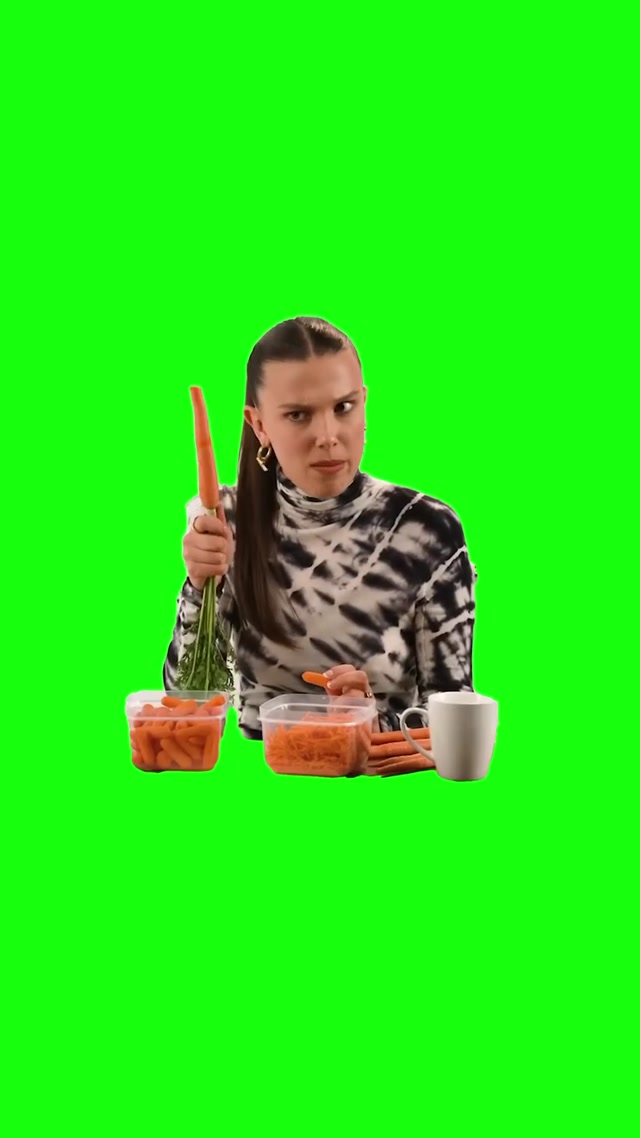 “The Dirtier the Better” Millie Bobby Brown (Millie With a Carrot) meme template blank