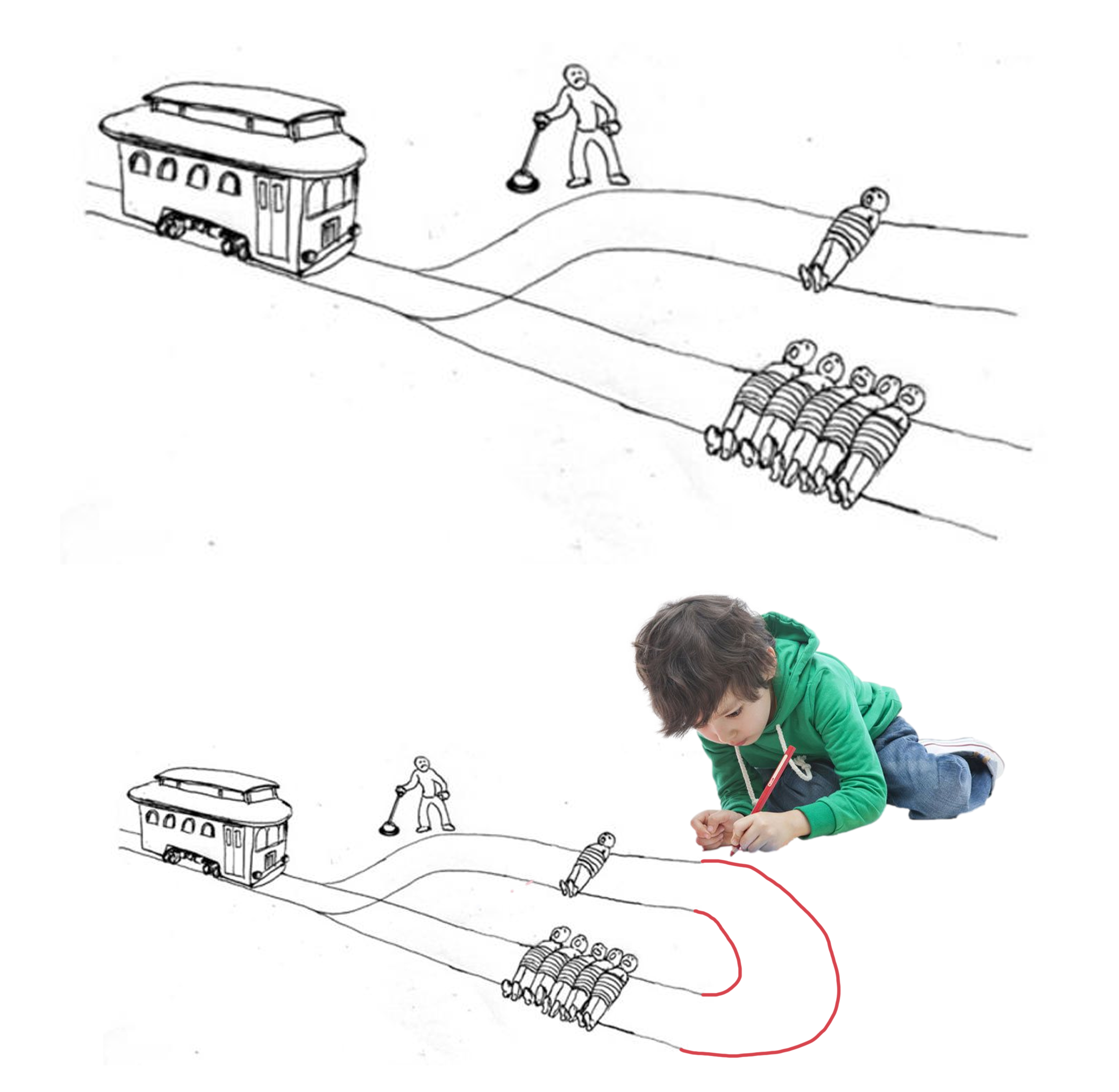 The Kid Solving the Trolley Problem meme template blank - image format