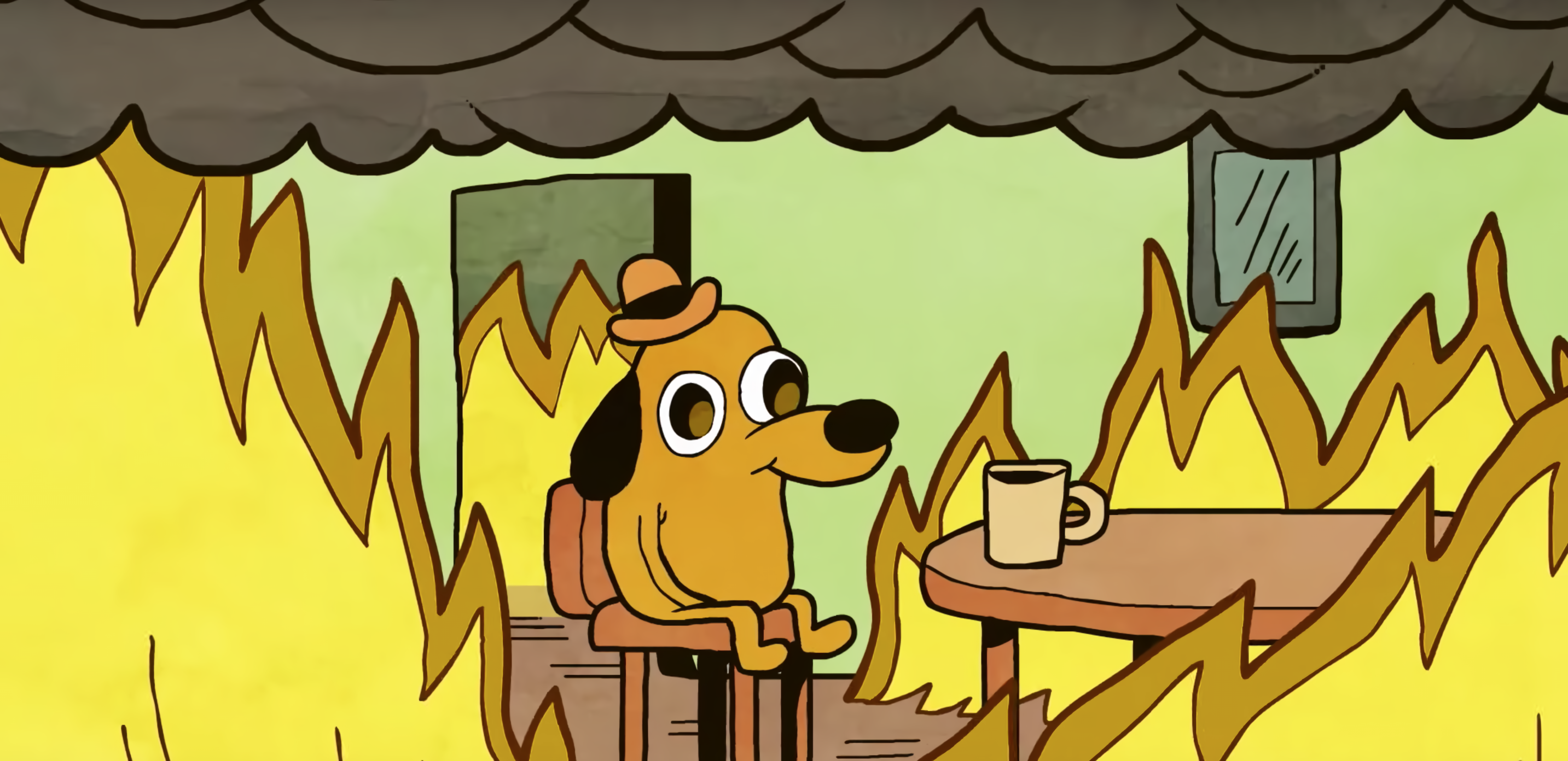 This Is Fine Burning Room meme template blank - image format