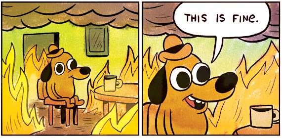 This Is Fine House Fire meme template blank