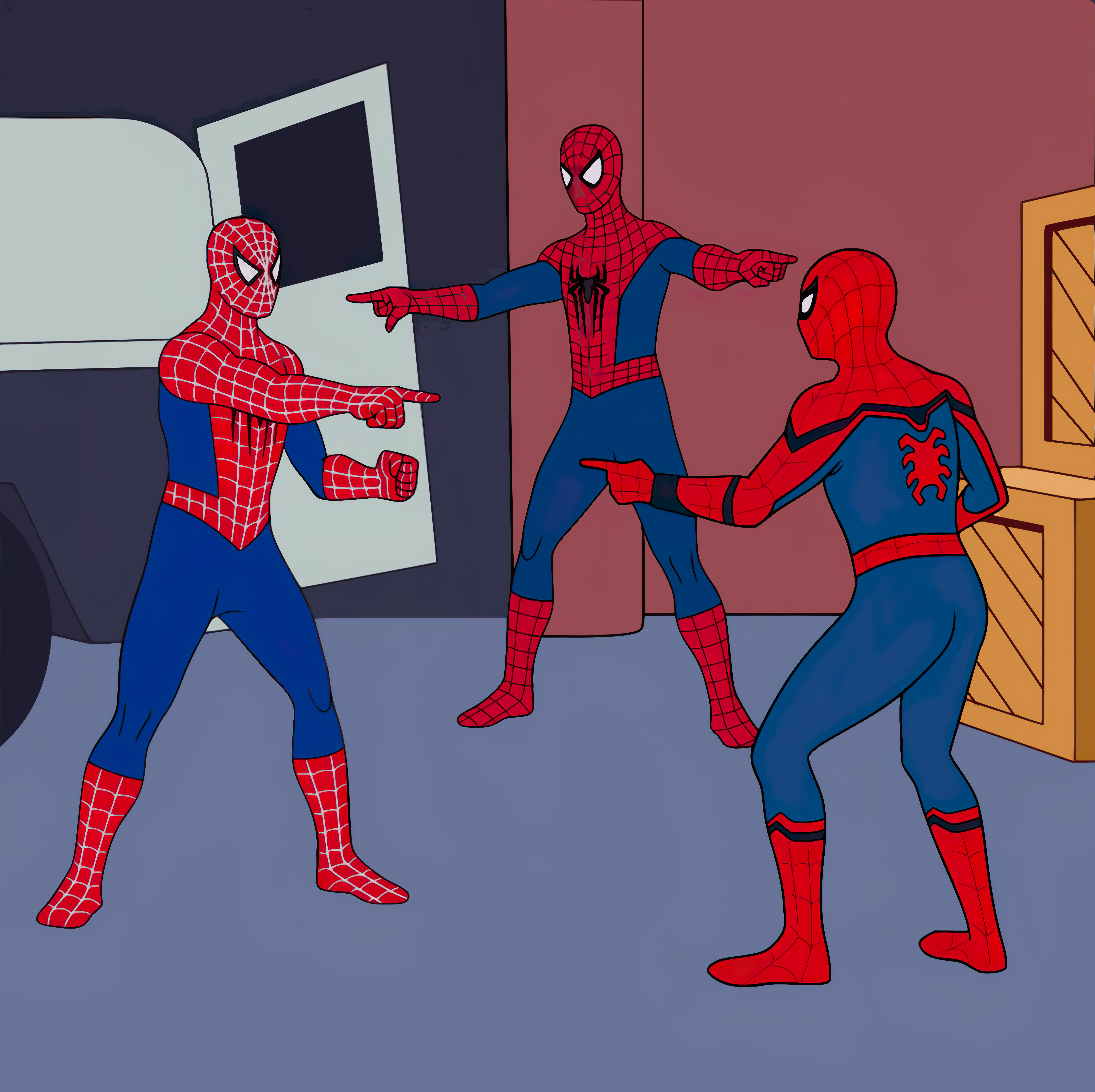 Three Spider-Men Pointing meme template blank - image format