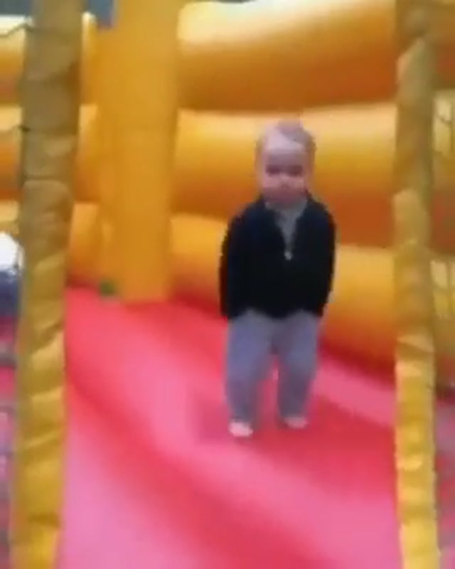 Toddler Unbothered in Bouncy Castle meme template blank