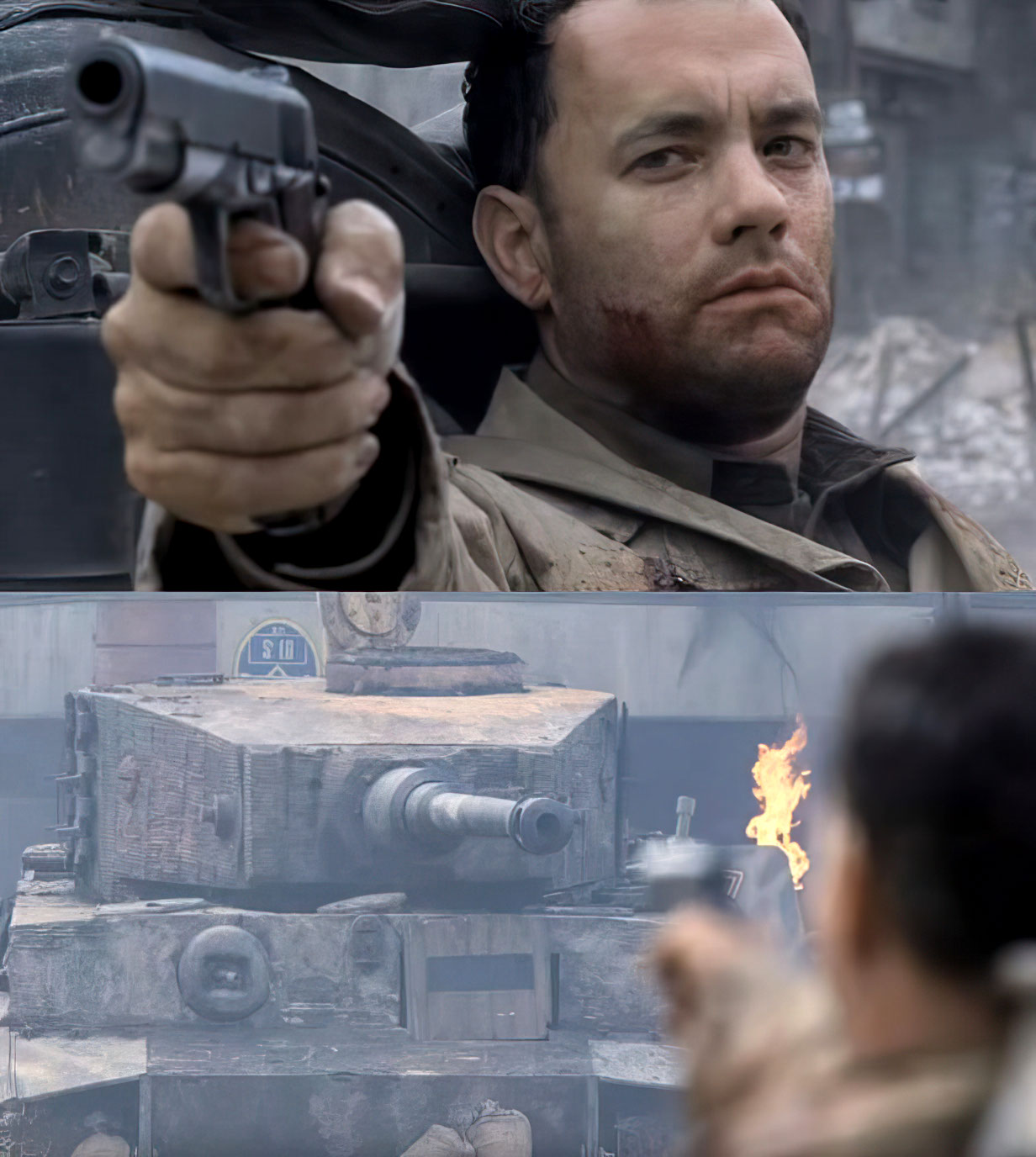Tom Hanks vs. The Tiger Tank meme template blank - image format