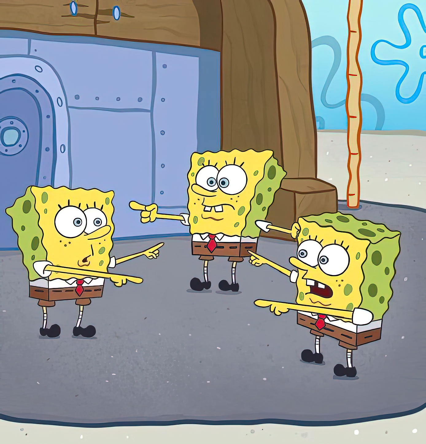 Triple SpongeBob Pointing meme template blank - image format