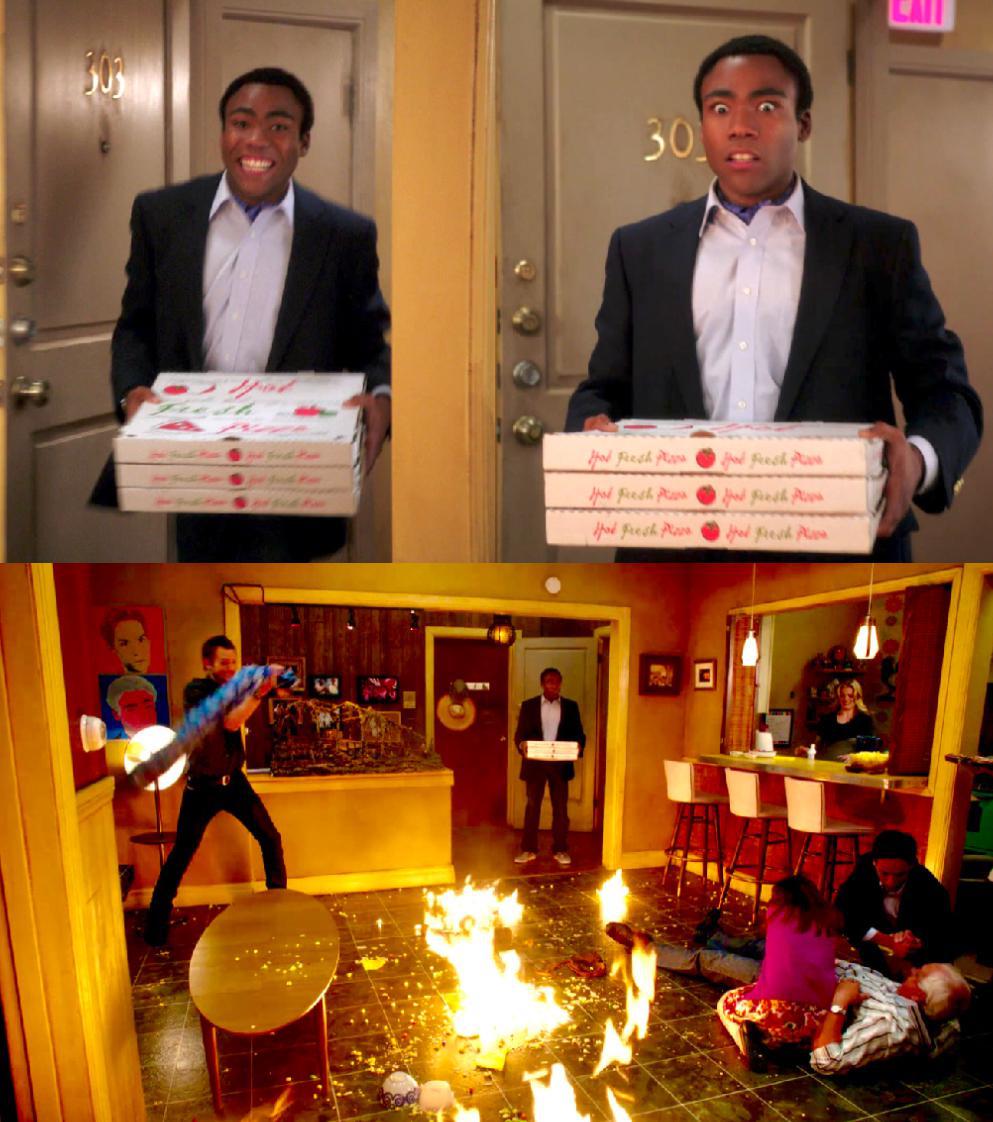 Troy Returning with Pizza meme template blank