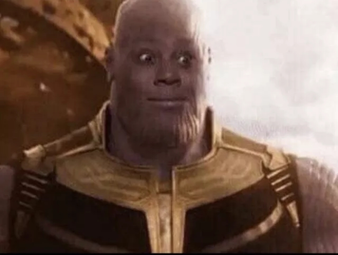 Wide-Eyed Thanos meme template blank - image format