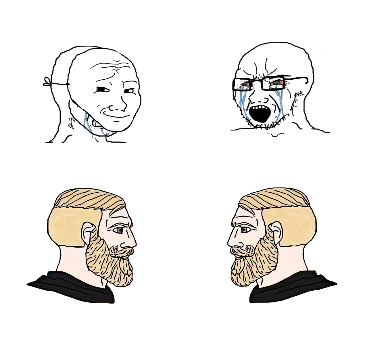 Wojak vs. Chad meme template blank
