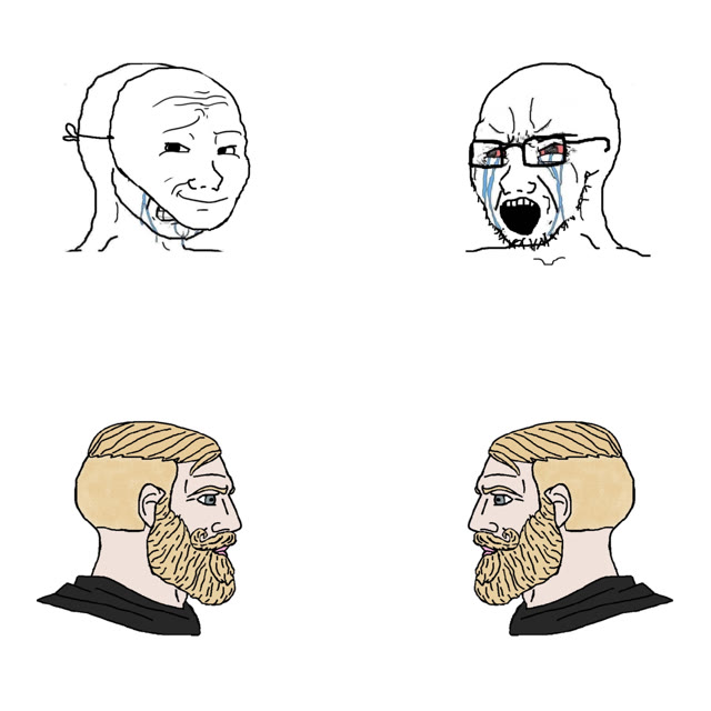 Wojaks vs. Nordic Chads meme template blank