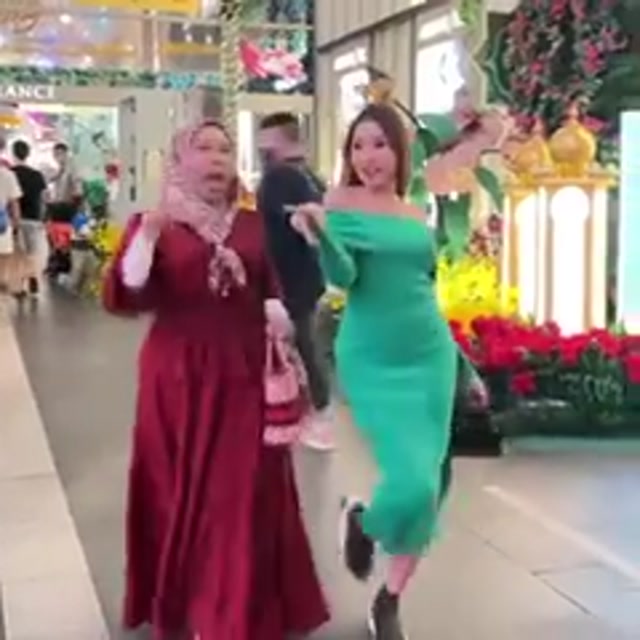 Women Fake Laughing Walking in Mall meme template blank