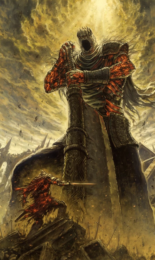Yhorm the Giant vs. The Ashen One meme template blank