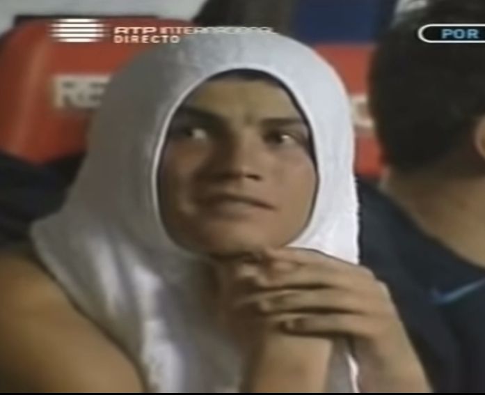 Young Cristiano Ronaldo Bench Towel meme template blank - image format